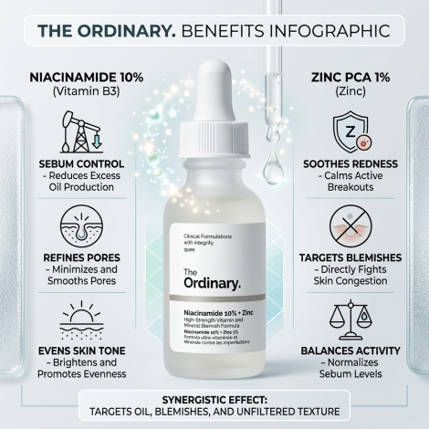 Niacinamide 10% + Zinc PCA Serum Niacinamide 10% + Zinc PCA Serum is a lightweight skincare serum specially formulated for oily, acne-prone, and congested skin. With 10% Niacinamide (Vitamin B3) and Zinc PCA, it helps control excess oil, minimize visible pores, reduce blemishes, and improve overall skin clarity for a smoother and healthier complexion. Key Benefits Controls excess sebum and oiliness Helps reduce blemishes and acne marks Minimizes the appearance of pores Improves uneven skin texture Lightweight and non-sticky formula